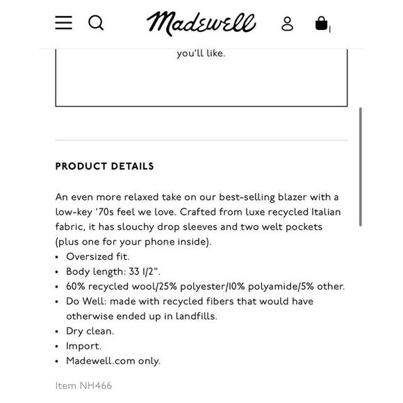 Madewell Women Plus Size Green Brushed Oversized Dorset Blazer Wool Blend - Picture 3 of 13